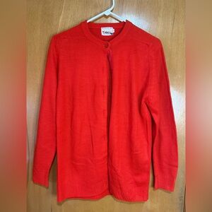 Vintage‎ Bright Red Button-Up Cardigan Sweater – Classic Retro Layering- medium